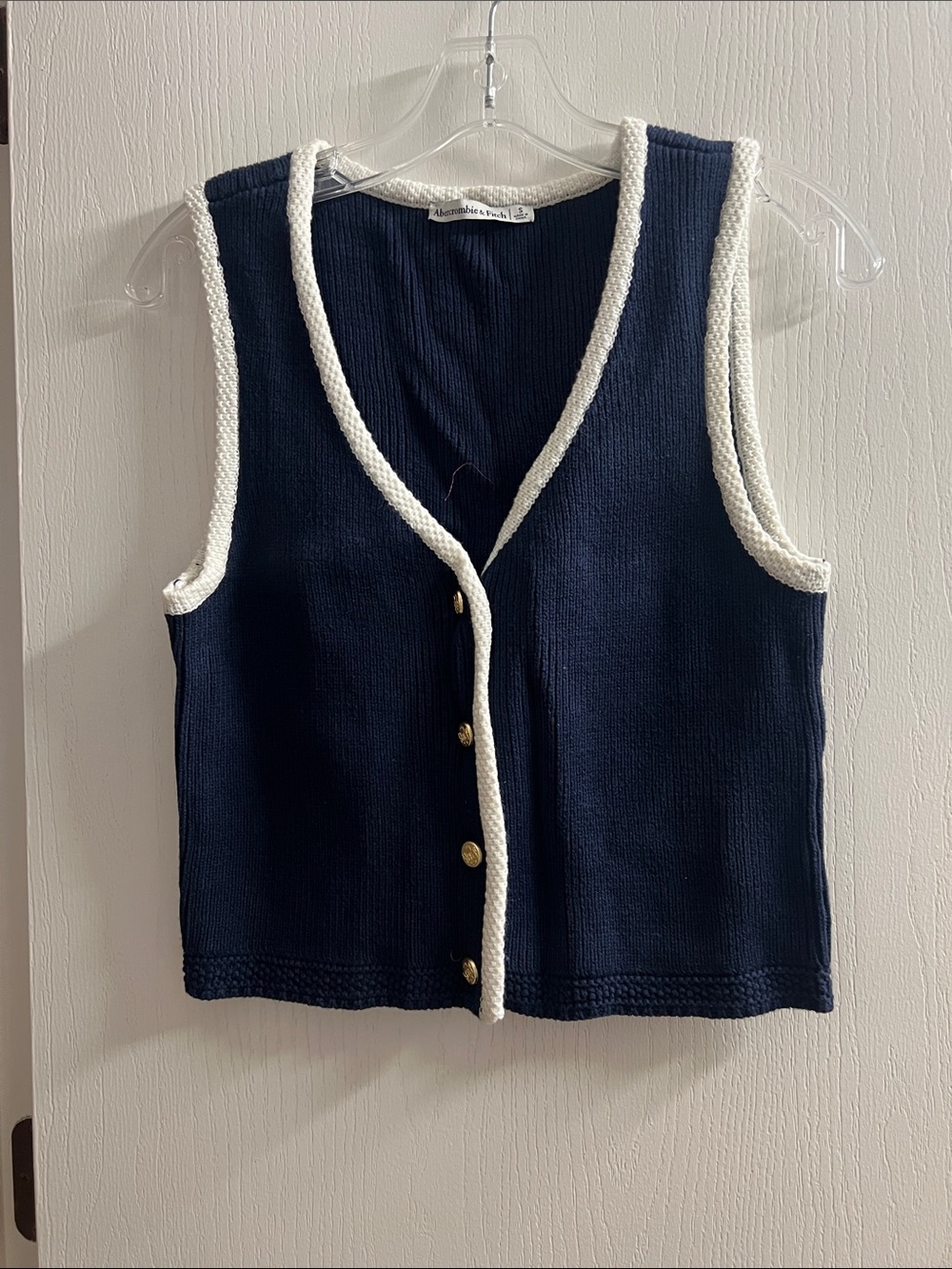 Abercrombie & Fitch Navy Knit Button-Front Vest with White Trim